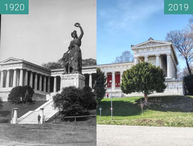 Before-and-after picture of Die Statue der Bavaria between 1920 and 2019-Mar-22