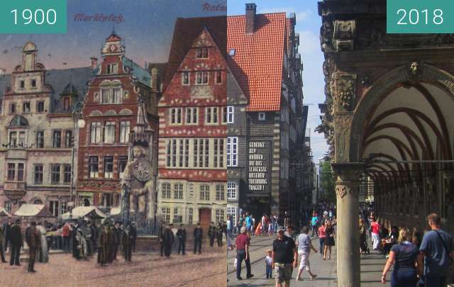 Image avant-après de Bremen Market Square entre 1900 et 18/08/2018