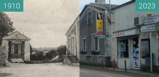 Before-and-after picture of L'ancienne pharmacie du bourg de Lugon between 1910 and 2023-Apr-06
