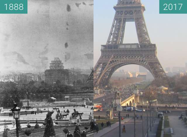 Image avant-après de Tour Eiffel entre 07.1888 et 26/01/2017