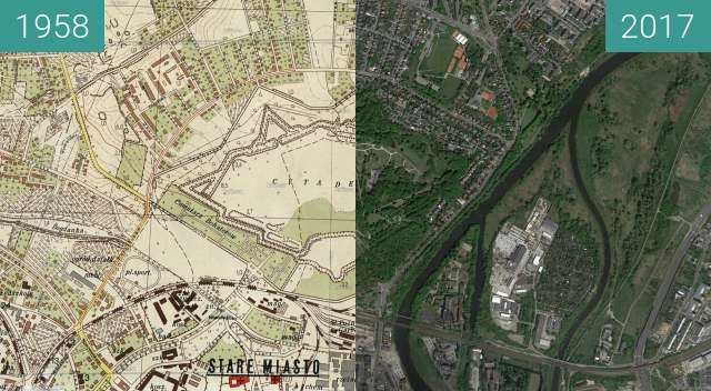 Vorher-Nachher-Bild von Poznań 1958 - Cytadela zwischen 1958 und 12.05.2017