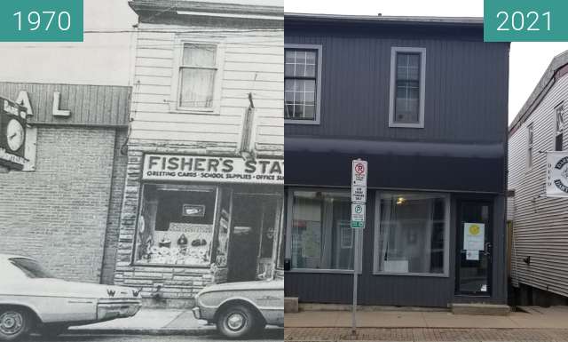 Vorher-Nachher-Bild von Fishers Stationary Dartmouth zwischen 1970 und 07.04.2021