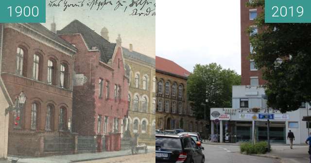 Before-and-after picture of Lotter Straße. between 1900 and 2019-Jul-03
