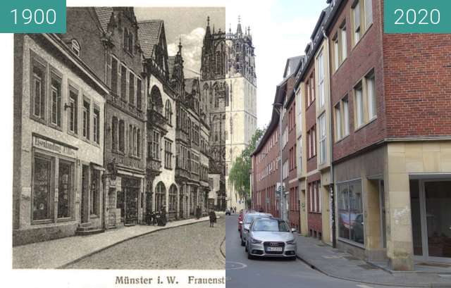 Before-and-after picture of Frauenstraße between 1900 and 05/2020