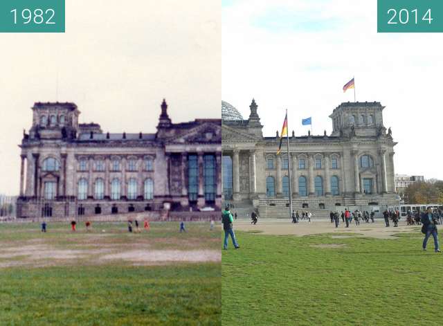 Before-and-after picture of Berliner Reichstag 1982 - 2014 between 1982 and 2014-Nov-03