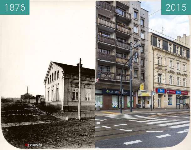 Before-and-after picture of Rudzinski's House between 1876 and 2015