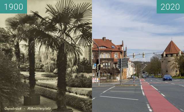 Before-and-after picture of Rißmüllerplatz between 1900 and 03/2020