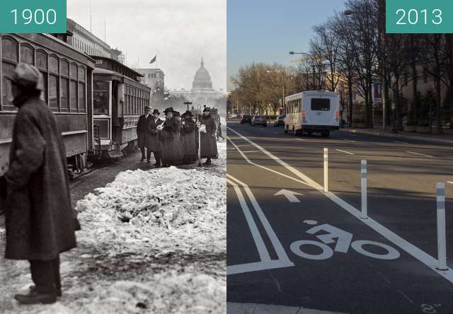 Before-and-after picture of Pennsylvania Avenue, Washington, D.C. and Capitol between 1900 and 2013-Dec-26