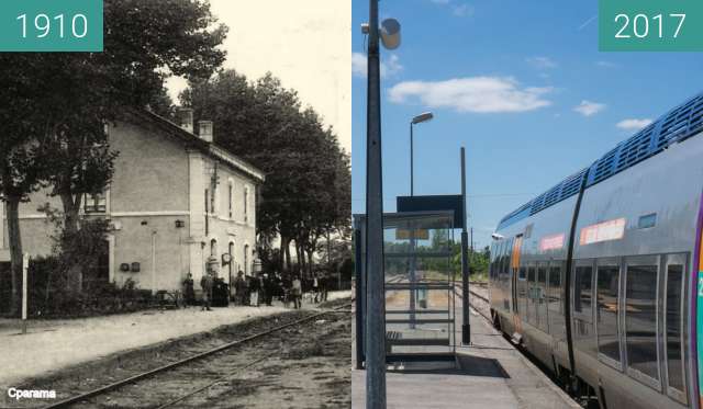 Vorher-Nachher-Bild von Gleise des Bahnhofs in L'Isle Jourdain zwischen 1910 und 07.06.2017