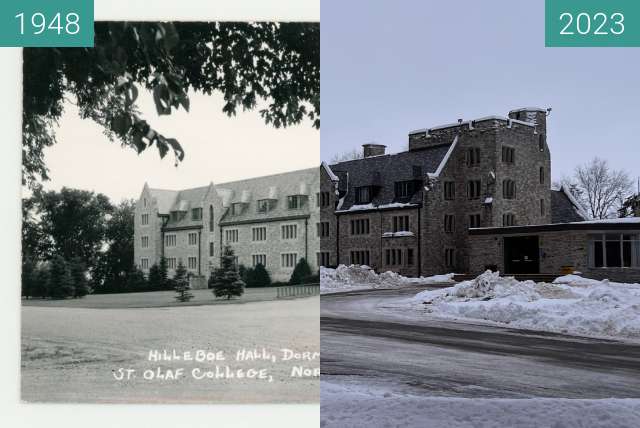 Image avant-après de Hilleboe Hall, St. Olaf College 1948, 2023 entre 1948 et 13/01/2023