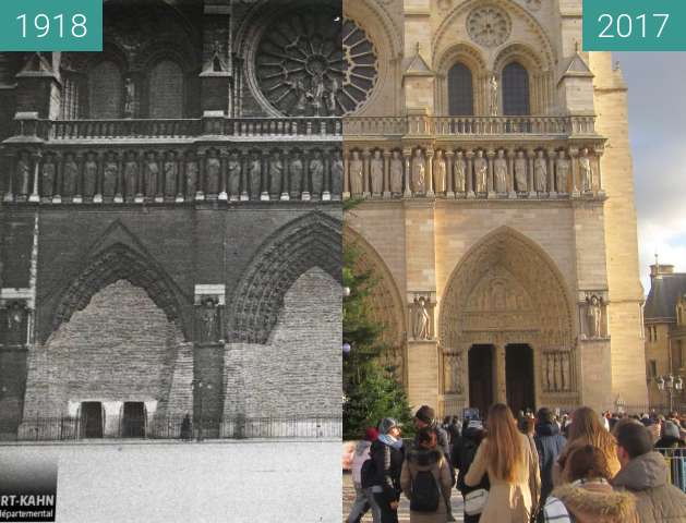 Image avant-après de Notre-Dame entre 02/05/1918 et 16/12/2017