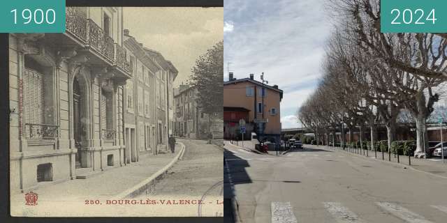 Before-and-after picture of Bourg-lès-Valence, quai Thanaron between 1900 and 2024-Mar-01