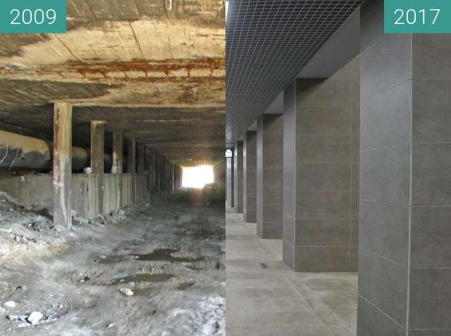 Before-and-after picture of Kaponiera Poznań. Stacja tramwajowa PST. between 2009 and 2017