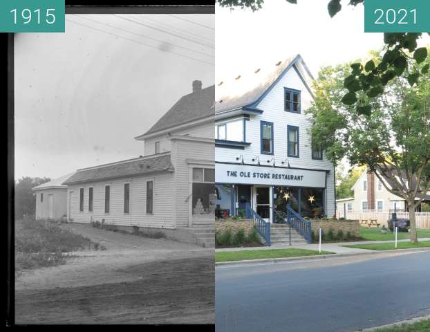 Before-and-after picture of Ole Store Restaurant - 1915, 2021 between 1915-Jun-14 and 2021-Aug-15