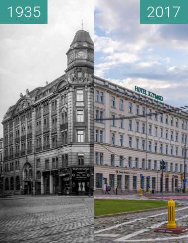 Before-and-after picture of Aleje Marcinkowskiego, Hotel Rzymski between 1935 and 2017-Jul-08
