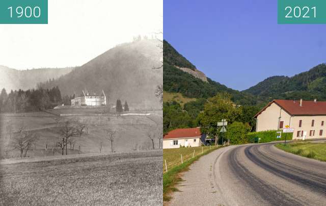 Before-and-after picture of Le Château depuis la route départementale between 1900 and 2021-Aug-31