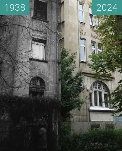 Before-and-after picture of Mickiewicza 30 between 1938 and 2024-Aug-22