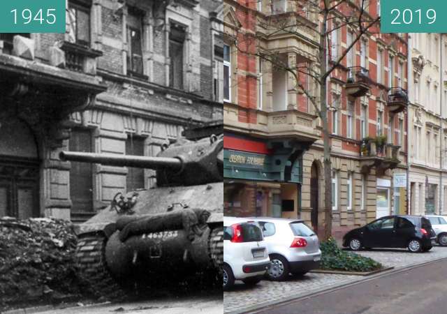 Vorher-Nachher-Bild von Karlsruhe zwischen 04.1945 und 10.01.2019