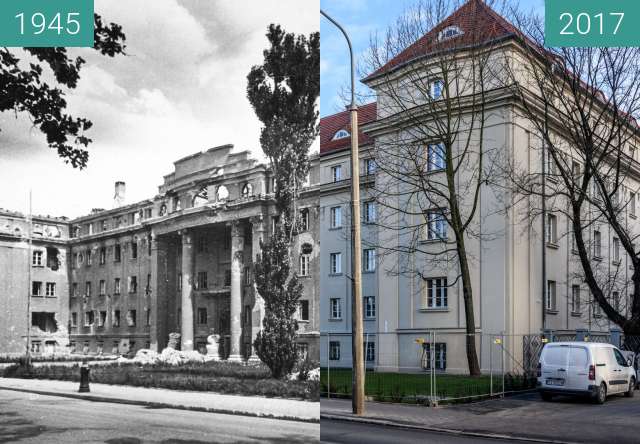 Before-and-after picture of Aleja Niepodległości, Dom Studencki Hanka between 1945 and 2017