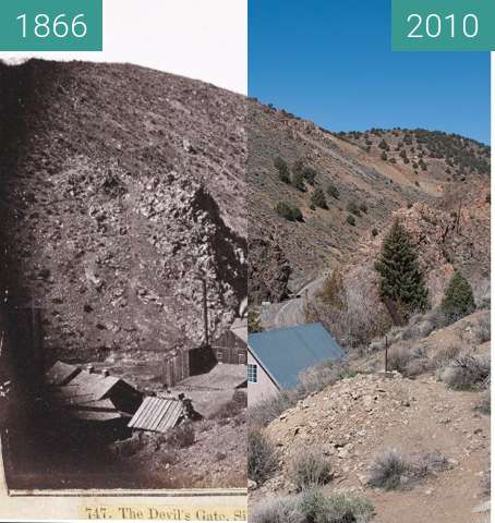 Vorher-Nachher-Bild von The Devil's Gate zwischen 1866 und 2010