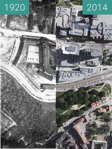 Before-and-after picture of Bastion III Grolman/Stary Browar between 1920 and 2014