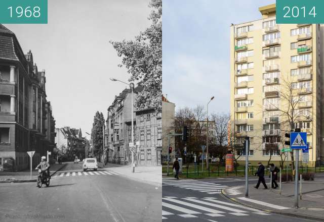 Before-and-after picture of Ulica Jeżycka between 1968-Aug-12 and 2014-Aug-12