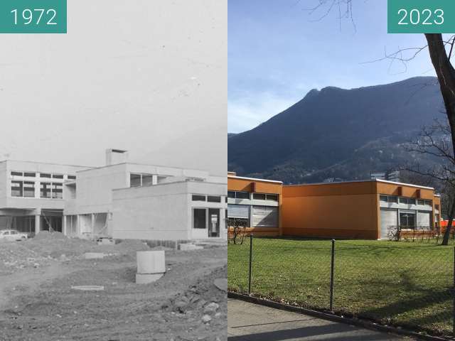 Before-and-after picture of Scuola elementare Gerra - Lugano between 1972 and 2023