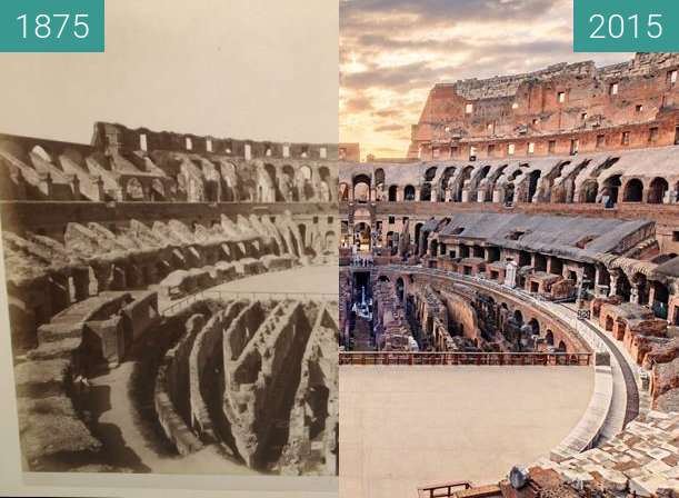 Before-and-after picture of Colosseum between 1875 and 2015