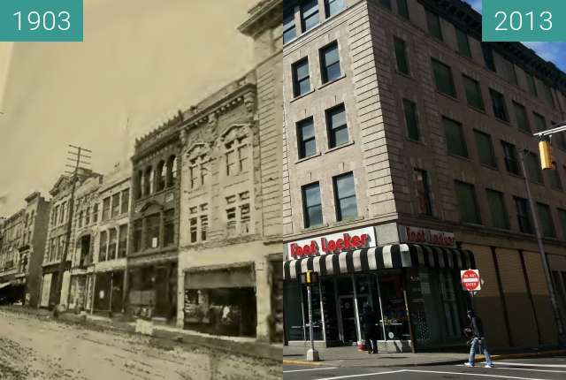 Before-and-after picture of Main Street at Ellison Then and Now between 1903 and 2013-Apr-02