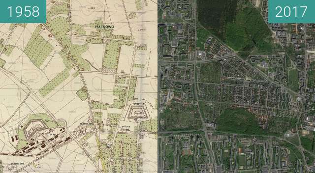Before-and-after picture of Poznań 1958 - Piątkowo i Forty between 1958 and 2017-May-12