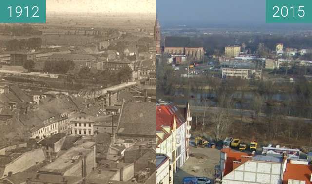 Before-and-after picture of View from town hall's tower between 1912 and 2015