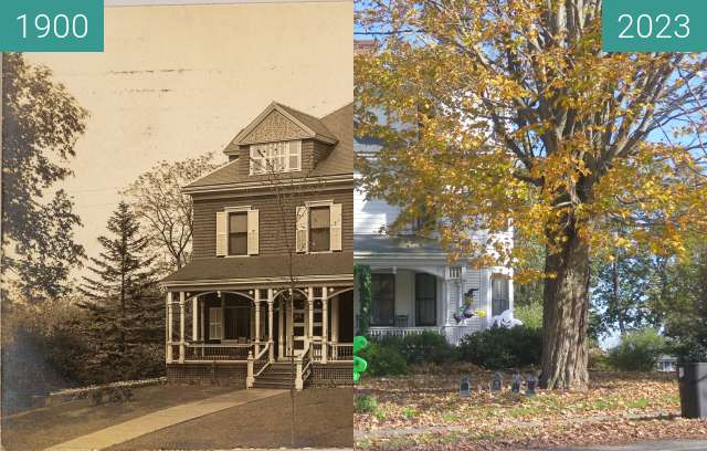 Vorher-Nachher-Bild von Frank B. Mathews House High Street Belfast, Maine zwischen 1900 und 24.10.2023