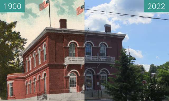 Before-and-after picture of The Belfast, Maine  US Post Office between 1900 and 2022