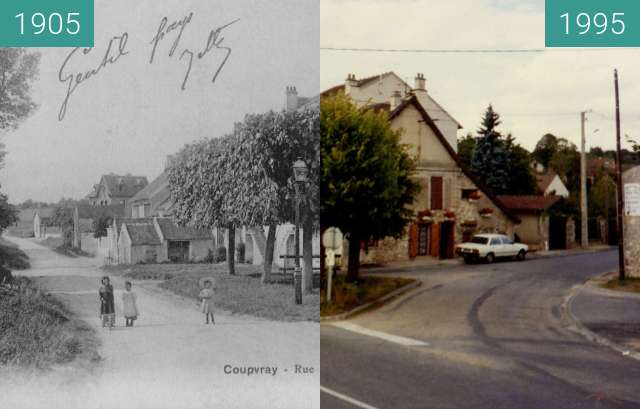 Before-and-after picture of Place des Tilleuls between 1905 and 1995
