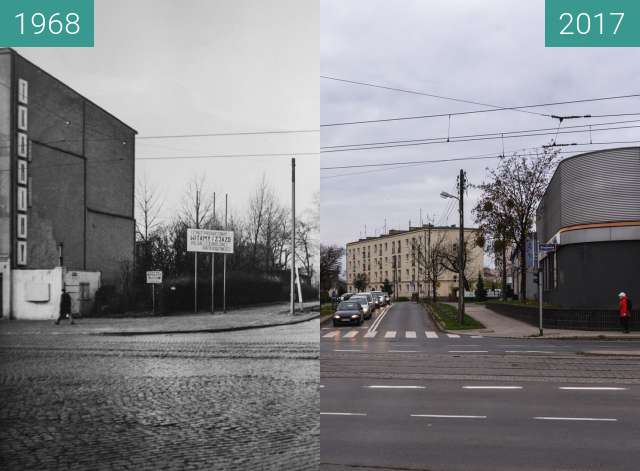 Before-and-after picture of Ulica Palacza od Głogowskiej between 1968 and 2017