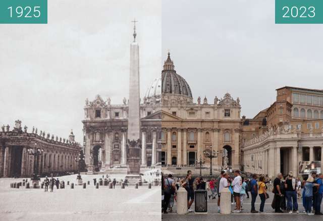 Image avant-après de Basilica di San Pietro 1925 vs. 2023 entre 1925 et 20/10/2023