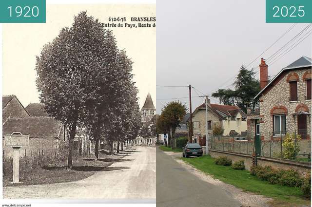 Image avant-après de entrée sud du village de Bransles entre 1935 et 12/10/2025