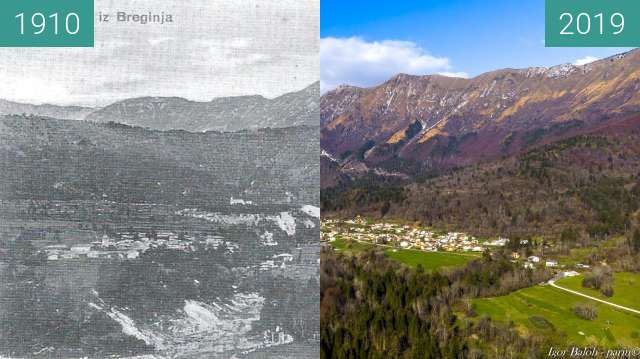 Image avant-après de Breginj 1910 and today entre 1910 et 2019