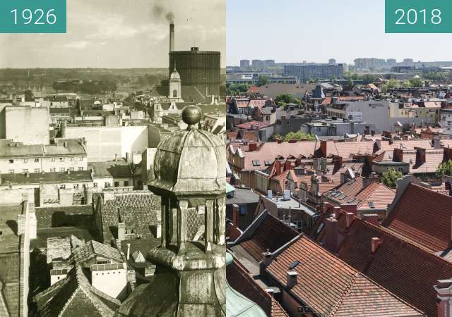 Before-and-after picture of Widok z wieży ratuszowej between 1926 and 2018