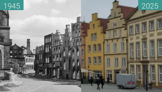 Vorher-Nachher-Bild von Osnabrück Marktplatz zwischen 1945 und 07.11.2025