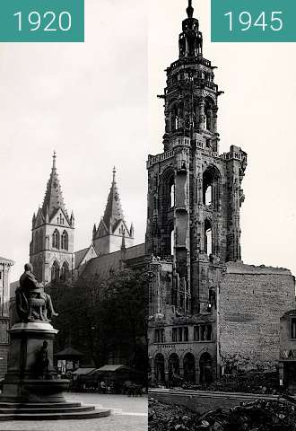 Image avant-après de Heilbronn Cathedral entre 1920 et 1945