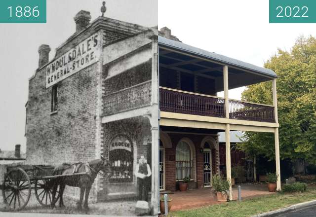 Vorher-Nachher-Bild von William Moulsdale’s General Store, Bant Street zwischen 1886 und 2022