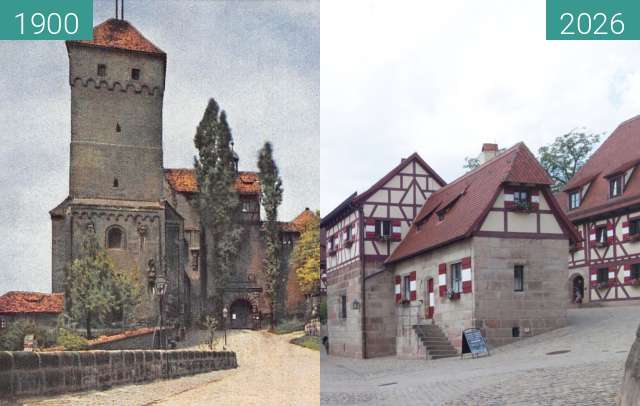 Vorher-Nachher-Bild von Nürnberger Burg zwischen 1900 und 07.2026