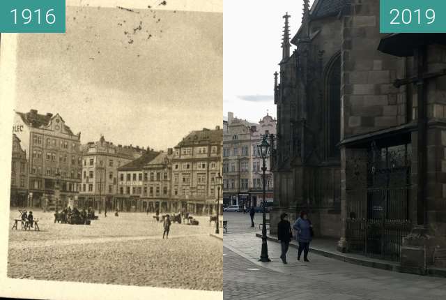 Before-and-after picture of Plzeň - Náměstí pohled od andělíčka between 1916 and 2019-Mar-07