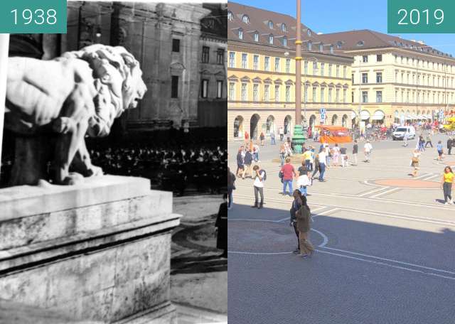 Image avant-après de Odeonsplatz: damals Soldaten, heute Touristen entre 10/11/1938 et 04/09/2019