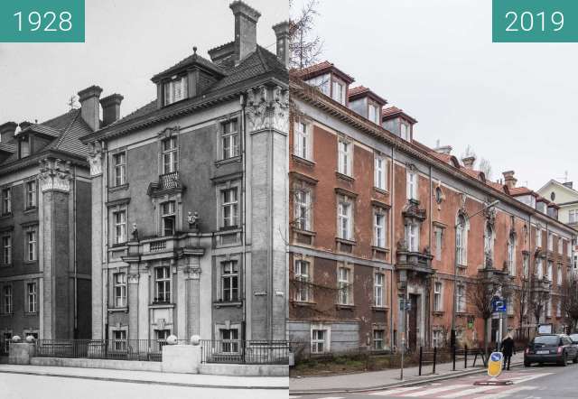 Before-and-after picture of Ulica Słowackiego, Dom Tramwajarza between 1928 and 2019-Mar-07