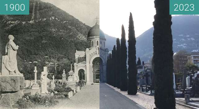 Before-and-after picture of Il cimitero - Lugano between 1900 and 2023