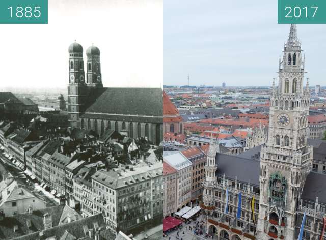 Vorher-Nachher-Bild von München: Blick vom Alten Peter (2) zwischen 1885 und 09.09.2017