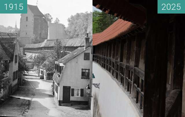 Before-and-after picture of Nördlingen: Stadtmauer between 1915 and 2025-Apr-26