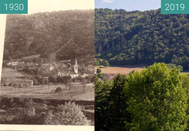 Before-and-after picture of village between 1930 and 2019-Jul-12
